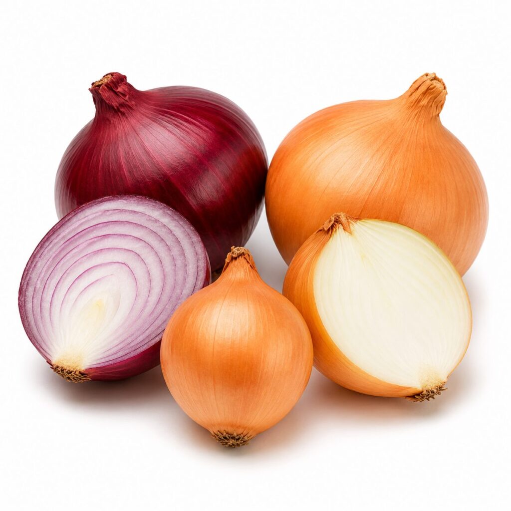 Egyptian golden and red onions packed in mesh bags for export