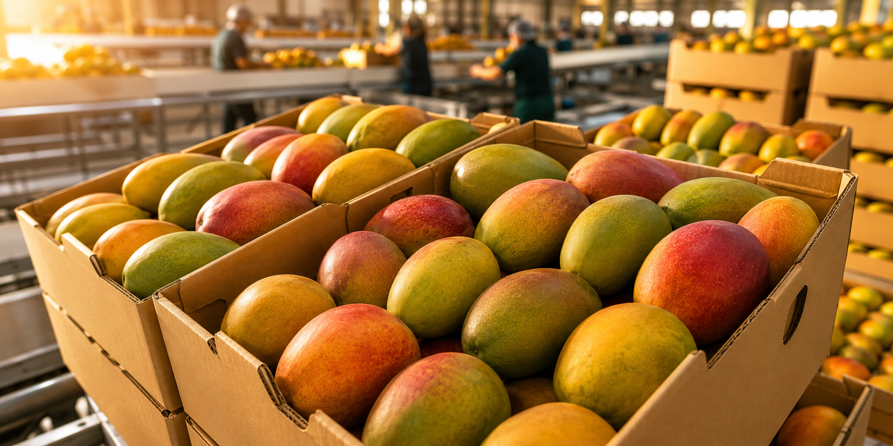 Egyptian produce cartons inside a packing warehouse ready for quoting and dispatch