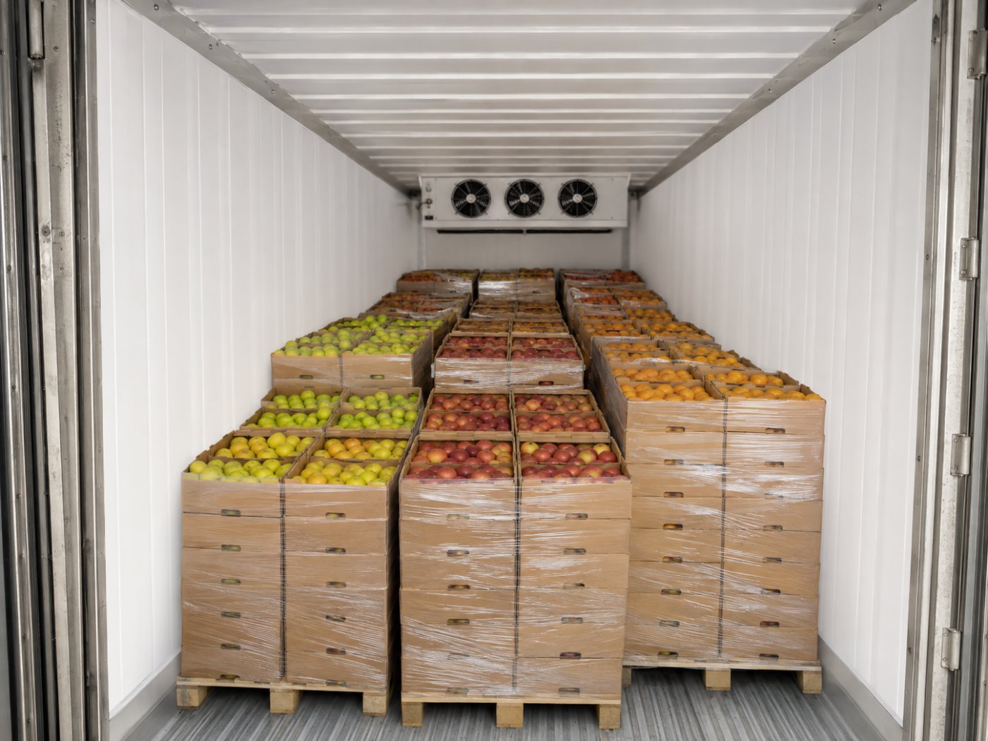 Mixed part-load of produce pallets inside a reefer container, where a substitution changes one line