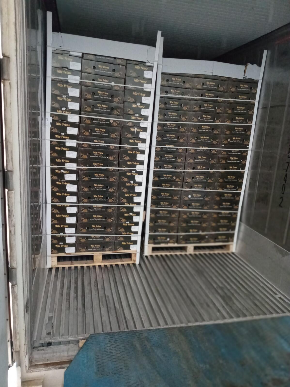 Pallets loaded into a reefer during a remote loading inspection of an Egyptian part-load